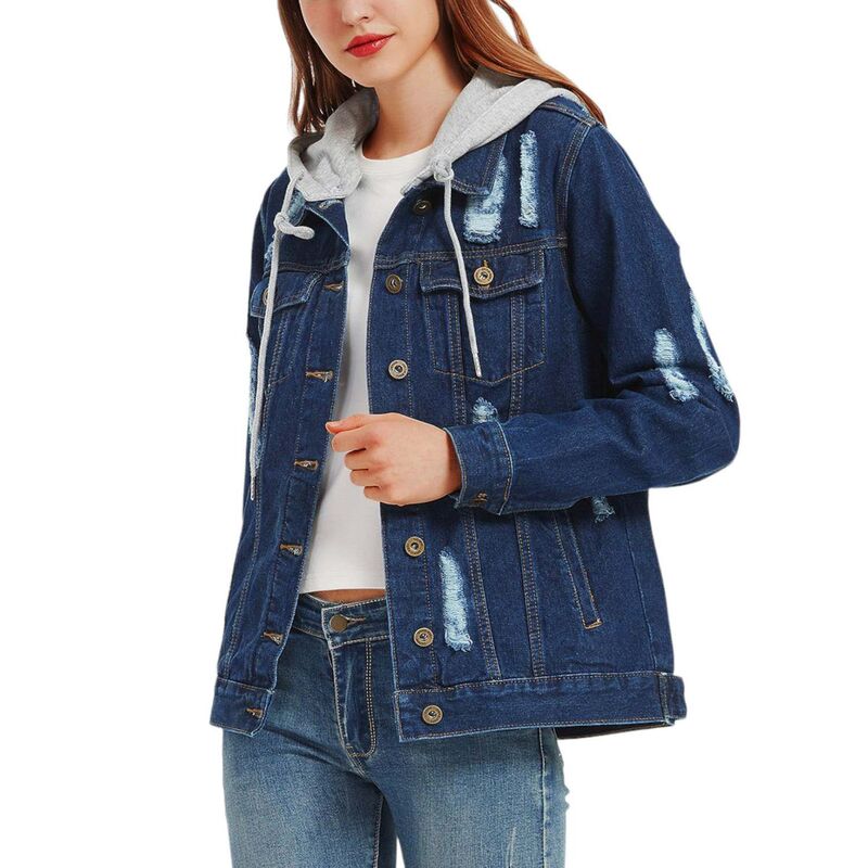 アンナカシ レディース アウター 上衣・上衣 ジーンズ パーカー Anna-Kaci Women\u0027s Detachable Hoodie Denim Distressed Jean Jacket Indigo インディゴ