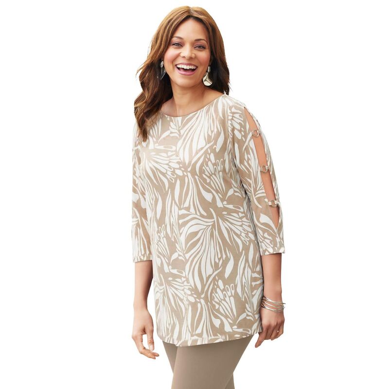キャサリンズ レディース トップス プルオーバー つけ加える大きさ Catherines Women\u0027s Plusize Ponte Tunichai White Abstract 白いこと