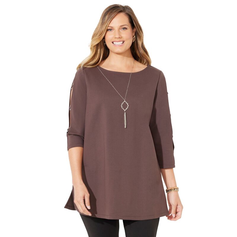 キャサリンズ レディース トップス プルオーバー つけ加える大きさ Catherines Women\u0027s Plusize Ponte Tunicoffee Bean 珈琲