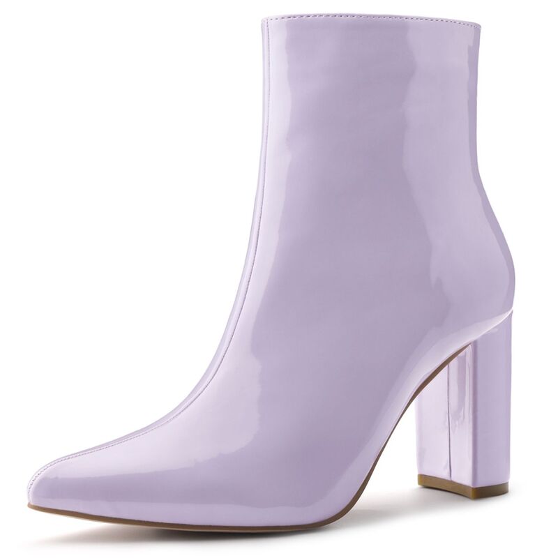 アレグラ ケー レディース シューズ ブーツ・レインブーツ アンクル ヒール ALLEGRA K Women's Chunky Heel Pointed Toe Zipper Ankle Boots Purple パープル|ReVida 店