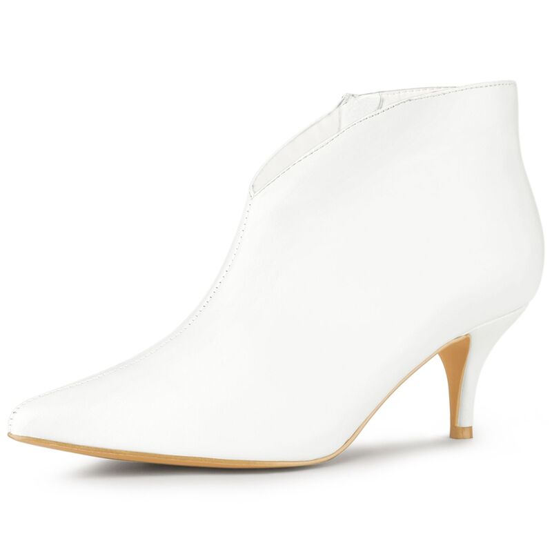 アレグラ ケー レディース シューズ ブーツ・レインブーツ カットアウト アンクル ヒール ALLEGRA K Women's Cutout Pointy Toe Stiletto Heels Boots Ankle Booties White ホワイト|ReVida 店