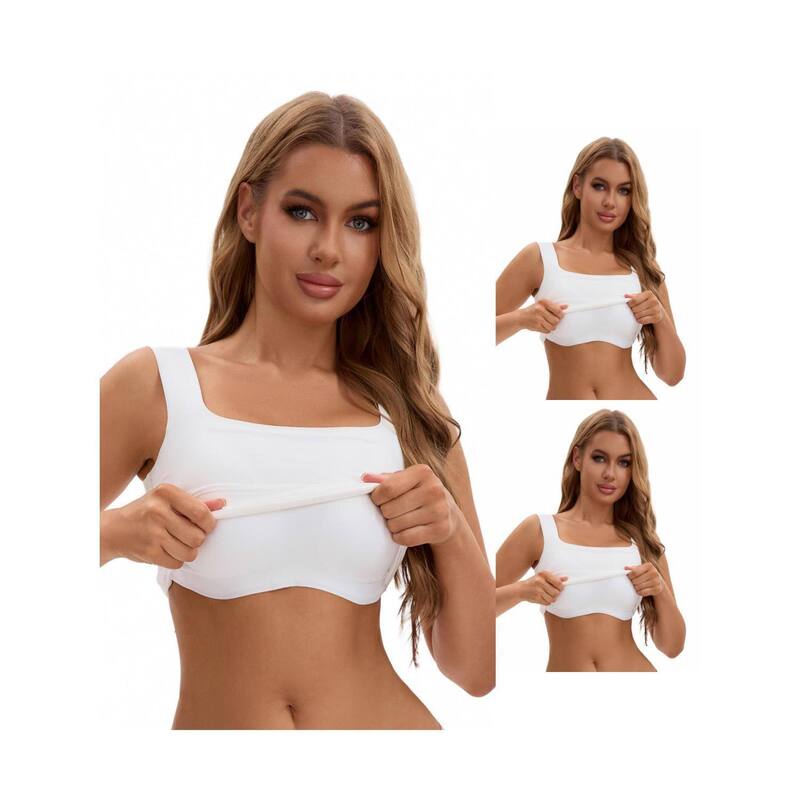 インスパイア 今めかしい レディース トップス プルオーバー 地絹 INSPIRE CHIC 3 Packs Women\u0027s U Back Tanks with Built-In Bra Silky No Show Basic Tops White 白いこと