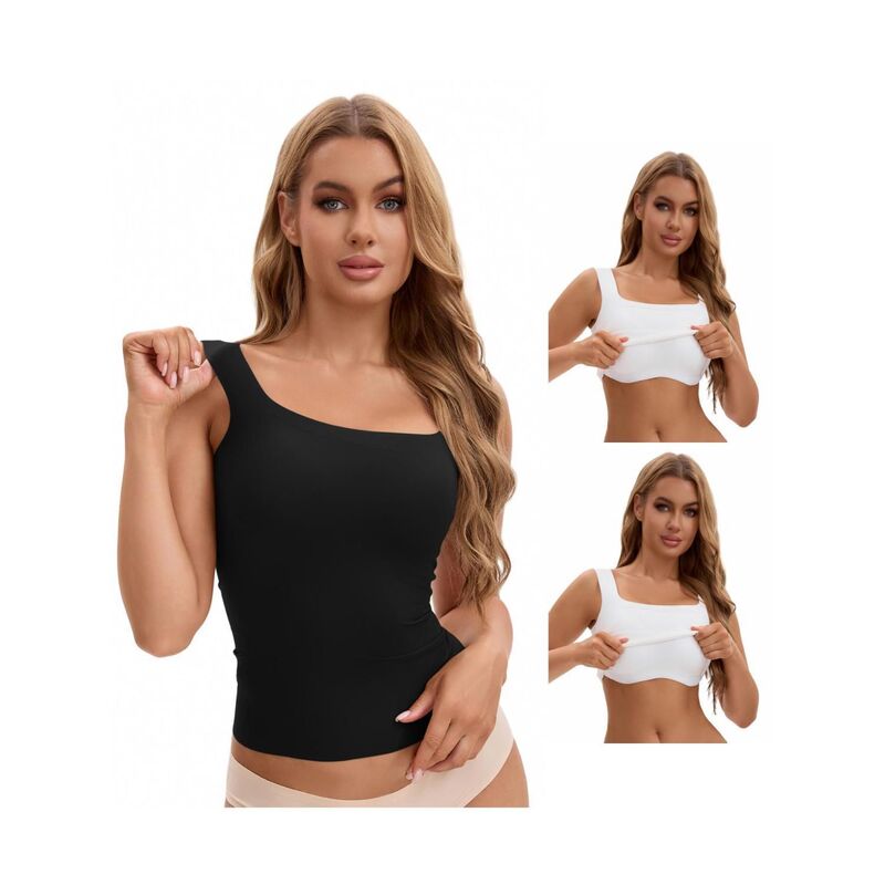 インスパイア 今めかしい レディース トップス プルオーバー 地絹 INSPIRE CHIC 3 Packs Women\u0027s U Back Tanks with Built-In Bra Silky No Show Basic Tops White Black 白いこと