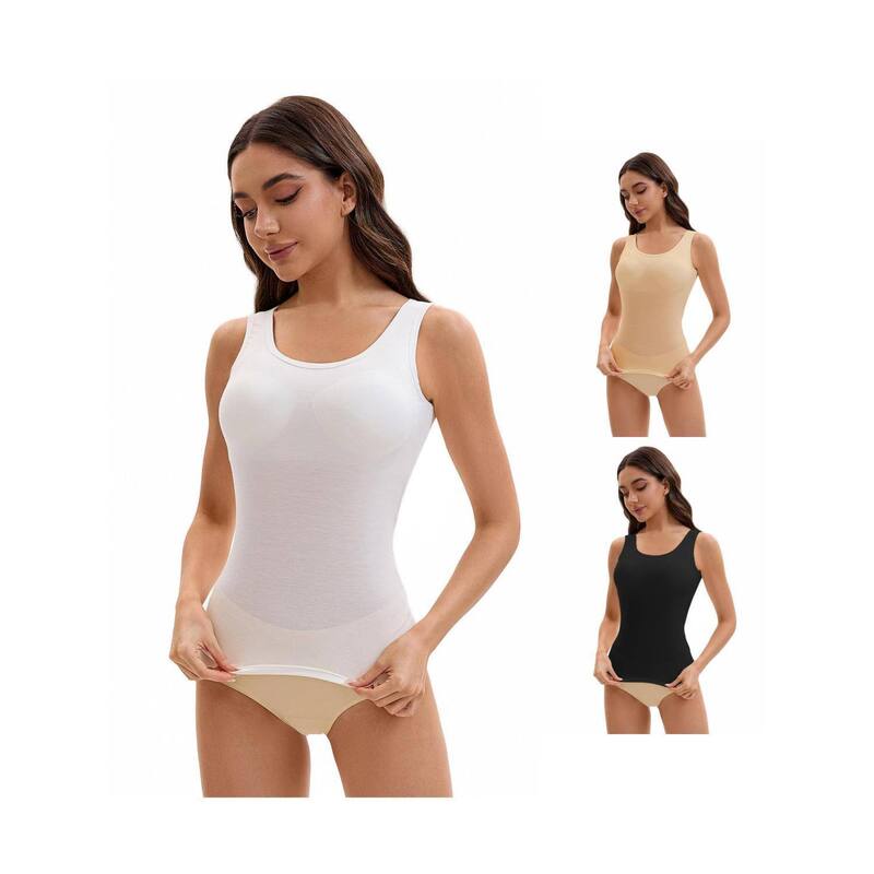 インスパイア シック レディース トップス シャツ INSPIRE CHIC 3 Packs Women's Wide Strap Camisoles with Built-In Padded Bras Casual Tank Tops Black White Beige ホワイト｜ReVida 店