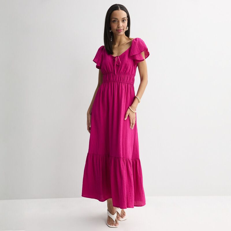 ナインウェスト レディース トップス ワンピース プチ マキシ Petite Nine West Flutter Sleeve Maxi Dress Rose Retreat|ReVida 店