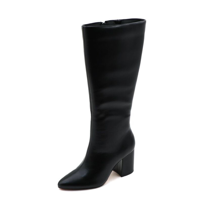 F.C 青写真 レディース シューズ ブーツ・レインブーツ トール スエードクロス 踵 F.C Design Chic Suede-Style Tall Boots for Women - Block Heel \u0026 Pointed Toe Black Pu 黒いこと
