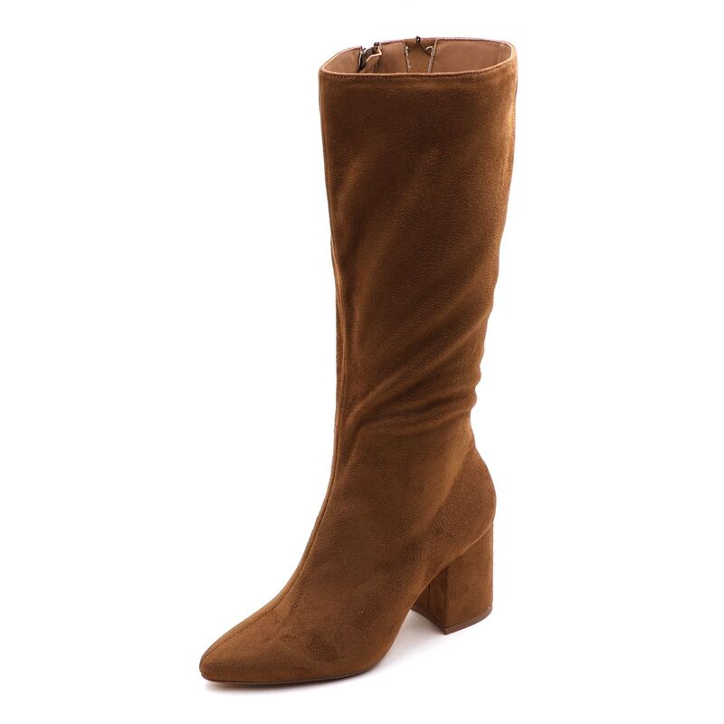 F.C 青写真 レディース シューズ ブーツ・レインブーツ トール スエードクロス 踵 F.C Design Chic Suede-Style Tall Boots for Women - Block Heel \u0026 Pointed Toe Chestnut Suede