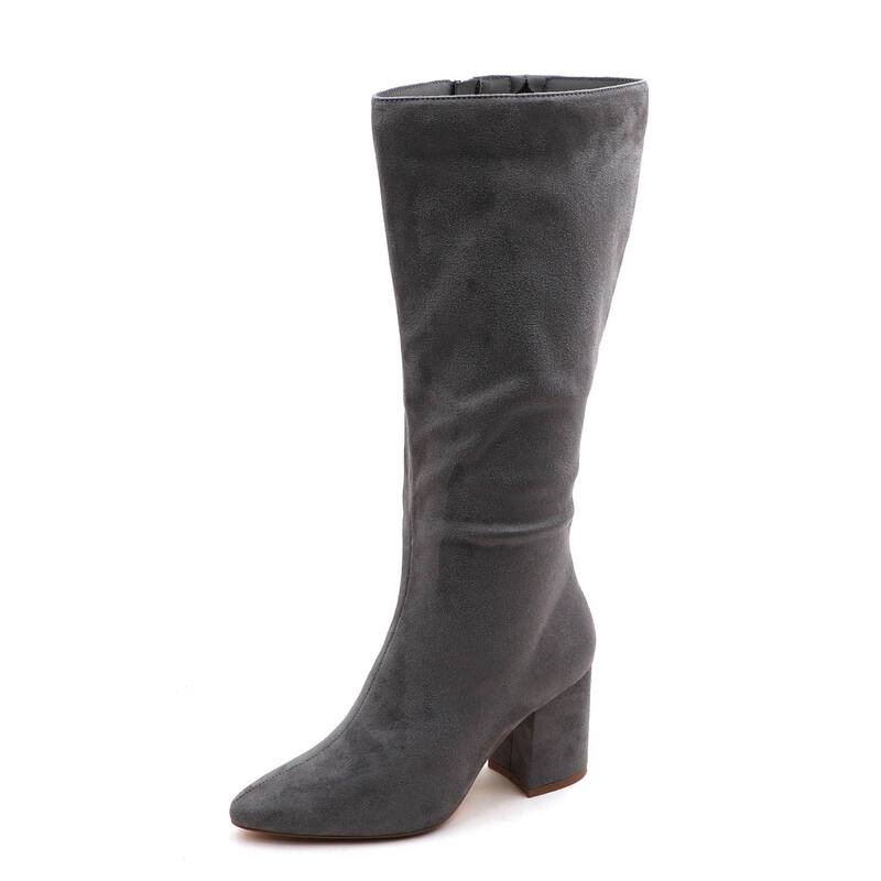 F.C 青写真 レディース シューズ ブーツ・レインブーツ トール スエードクロス 踵 F.C Design Chic Suede-Style Tall Boots for Women - Block Heel \u0026 Pointed Toe Grey Suede 薄墨色