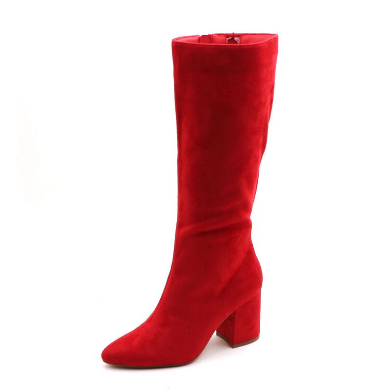 F.C 青写真 レディース シューズ ブーツ・レインブーツ トール スエードクロス 踵 F.C Design Chic Suede-Style Tall Boots for Women - Block Heel \u0026 Pointed Toe Red Suede 赤いこと