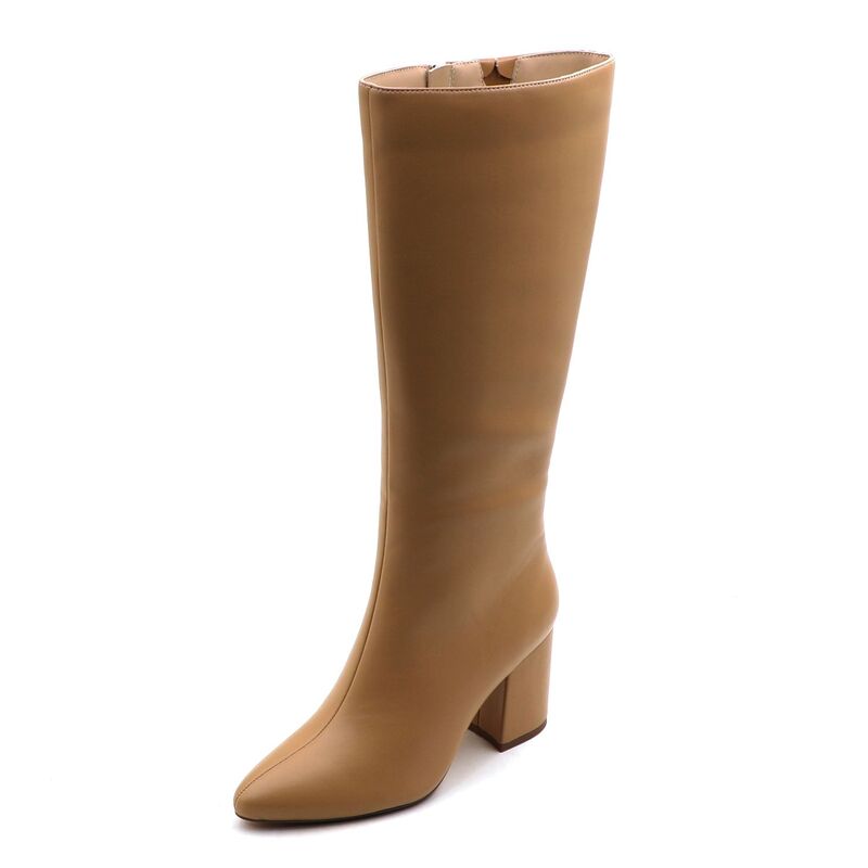 F.C 青写真 レディース シューズ ブーツ・レインブーツ トール スエードクロス 踵 F.C Design Chic Suede-Style Tall Boots for Women - Block Heel \u0026 Pointed Toe Tan Pu タン