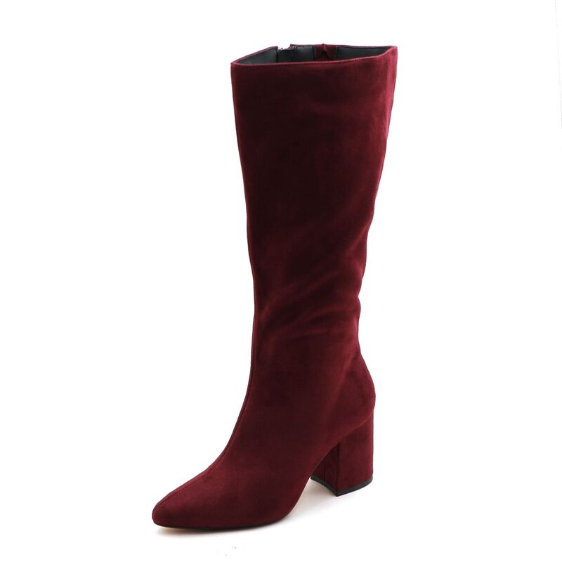F.C 青写真 レディース シューズ ブーツ・レインブーツ トール スエードクロス 踵 F.C Design Chic Suede-Style Tall Boots for Women - Block Heel \u0026 Pointed Toe Wine Suede ぶどう酒