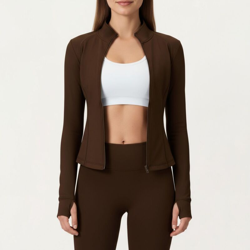 アンナカシ レディース トップス プルオーバー 上衣 Anna-Kaci Women\u0027s Long Sleeve Active Jacket with Front Zip Closure Smooth Stretch Fabric Brown 赤銅色