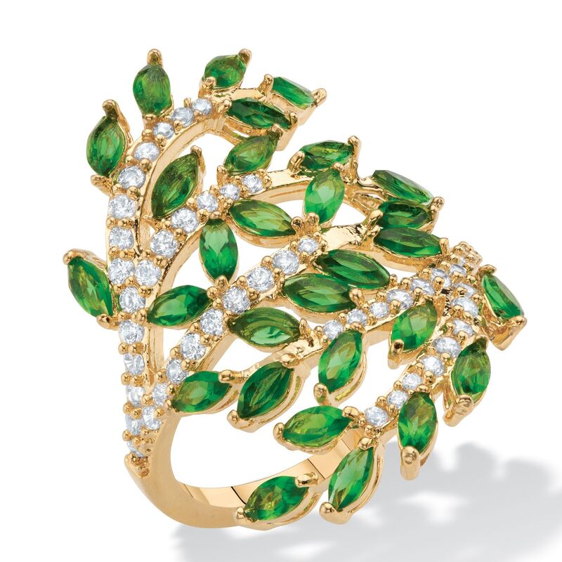 パームビーチジュエリー レディース アクセサリー リング PalmBeach Jewelry 3.25 Cttw. Marquise-Cut Simulated Green Emerald & CZ Gold-Plated Leaf Ringreen グリーン｜ReVida 店