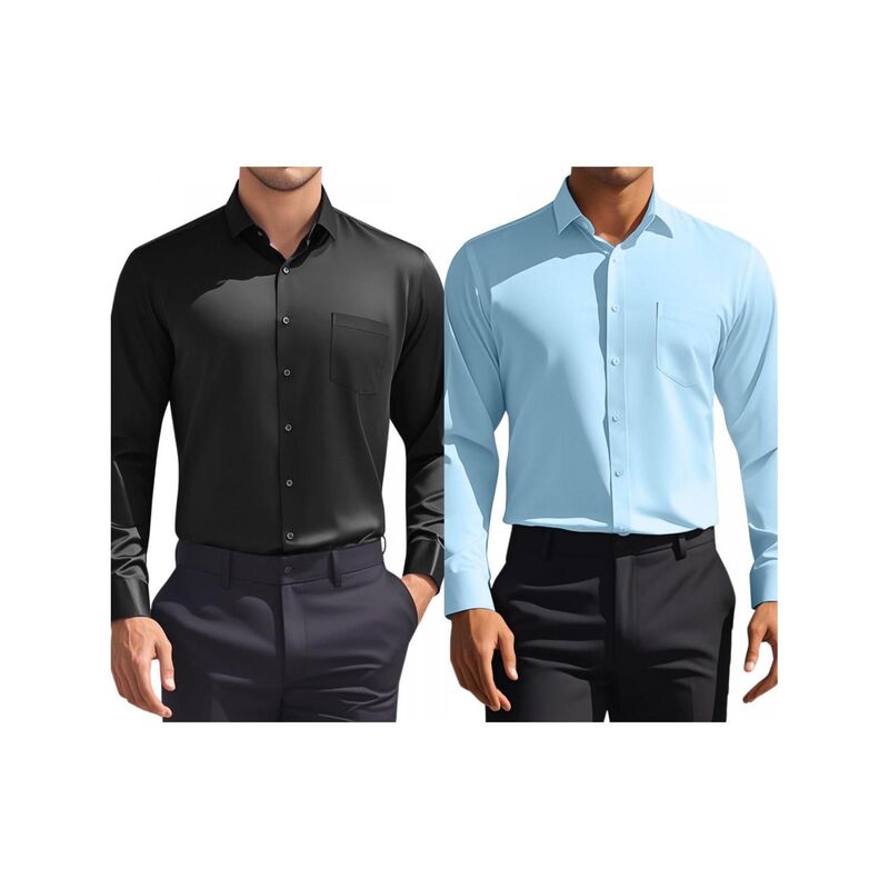 インスパイア 今めかしい レディース トップス プルオーバー レギュラー相応う 名取り草落ち込む INSPIRE CHIC 2 Packs Men\u0027s Dresshirtsolid Long Sleeve Regular Fit Formal Business Button Down Formal Shirts Black Blue 黒いこと