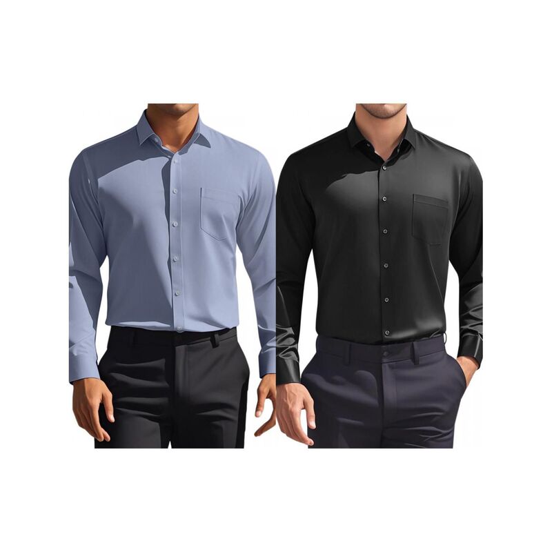 インスパイア 今めかしい レディース トップス プルオーバー レギュラー相応う 名取り草落ち込む INSPIRE CHIC 2 Packs Men\u0027s Dresshirtsolid Long Sleeve Regular Fit Formal Business Button Down Formal Shirts Black Gray 黒いこと
