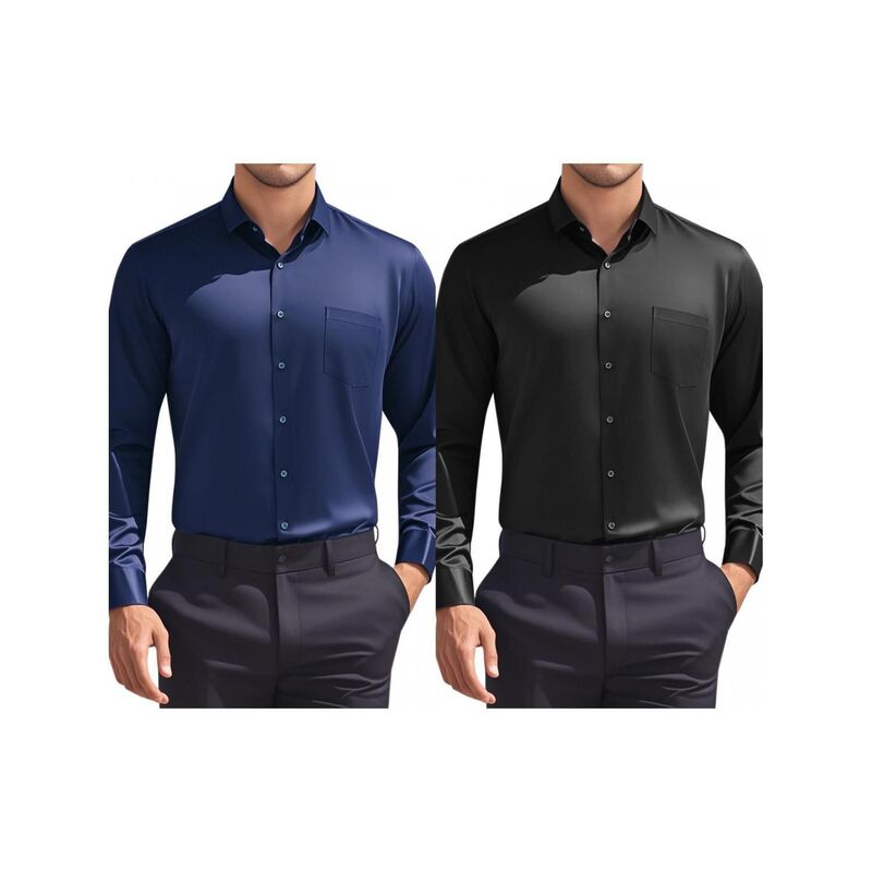 インスパイア 今めかしい レディース トップス プルオーバー レギュラー相応う 名取り草落ち込む INSPIRE CHIC 2 Packs Men\u0027s Dresshirtsolid Long Sleeve Regular Fit Formal Business Button Down Formal Shirts Black Navy Blue 黒いこと