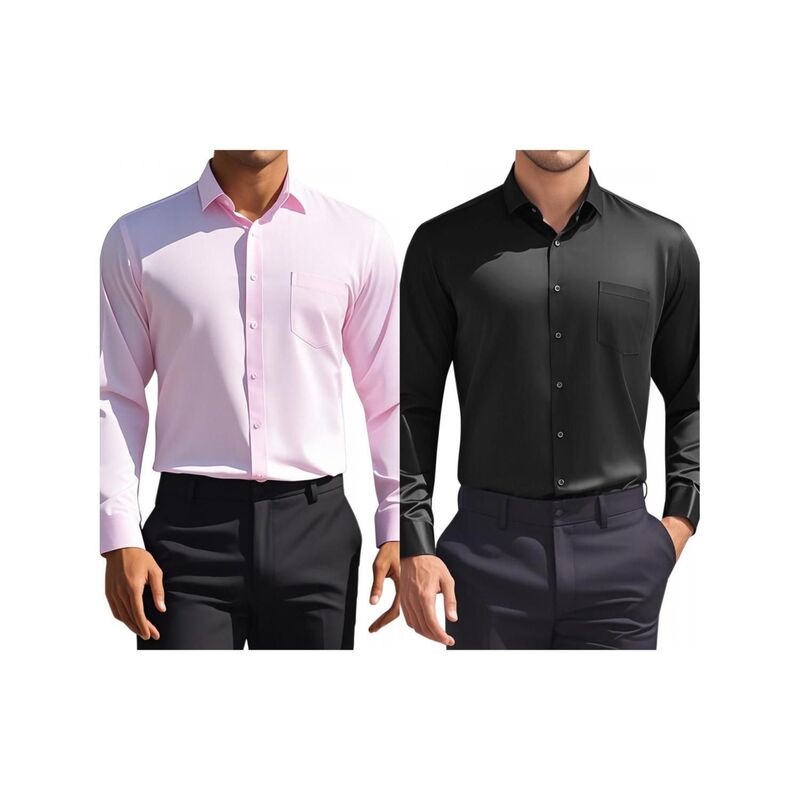 インスパイア 今めかしい レディース トップス プルオーバー レギュラー相応う 名取り草落ち込む INSPIRE CHIC 2 Packs Men\u0027s Dresshirtsolid Long Sleeve Regular Fit Formal Business Button Down Formal Shirts Black Pink 黒いこと