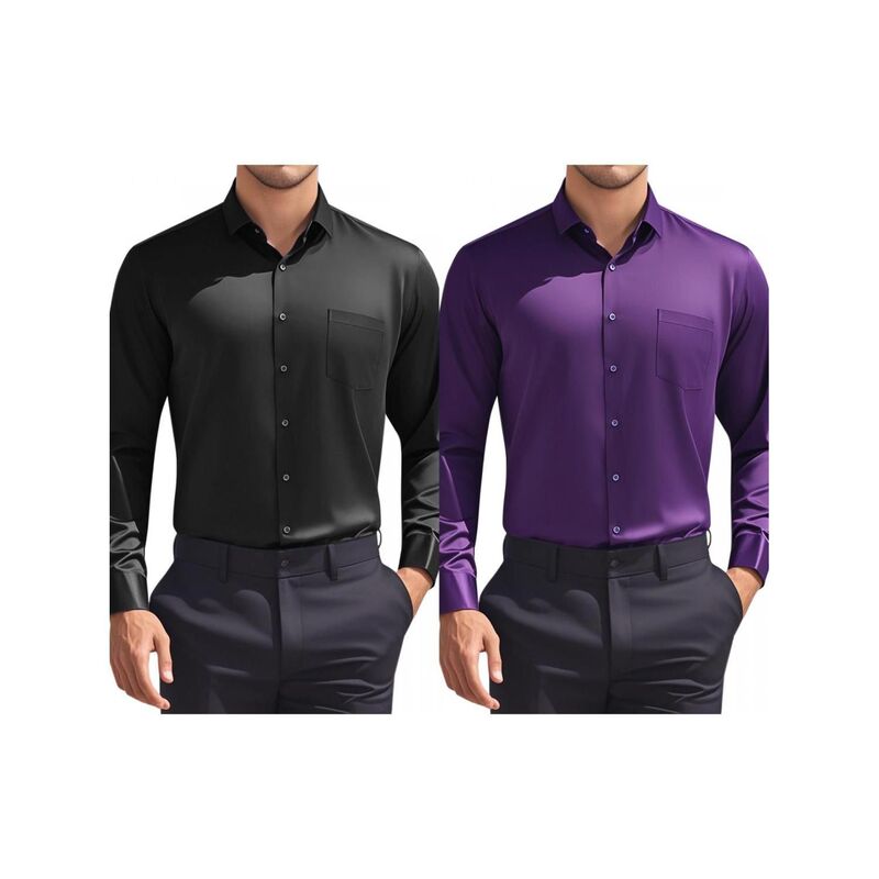 インスパイア 今めかしい レディース トップス プルオーバー レギュラー相応う 名取り草落ち込む INSPIRE CHIC 2 Packs Men\u0027s Dresshirtsolid Long Sleeve Regular Fit Formal Business Button Down Formal Shirts Black Purple 黒いこと