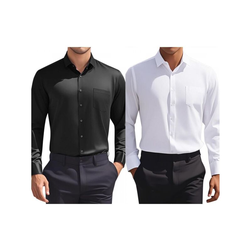 インスパイア 今めかしい レディース トップス プルオーバー レギュラー相応う 名取り草落ち込む INSPIRE CHIC 2 Packs Men\u0027s Dresshirtsolid Long Sleeve Regular Fit Formal Business Button Down Formal Shirts Black White 白いこと