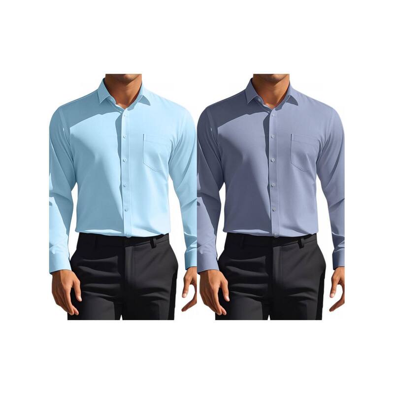 インスパイア 今めかしい レディース トップス プルオーバー レギュラー相応う 名取り草落ち込む INSPIRE CHIC 2 Packs Men\u0027s Dresshirtsolid Long Sleeve Regular Fit Formal Business Button Down Formal Shirts Blue Gray 薄墨色