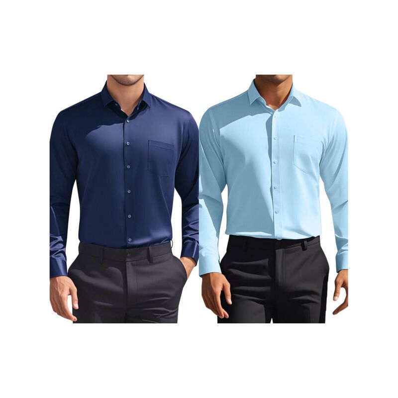 インスパイア 今めかしい レディース トップス プルオーバー レギュラー相応う 名取り草落ち込む INSPIRE CHIC 2 Packs Men\u0027s Dresshirtsolid Long Sleeve Regular Fit Formal Business Button Down Formal Shirts Blue Navy Blue 米国海軍