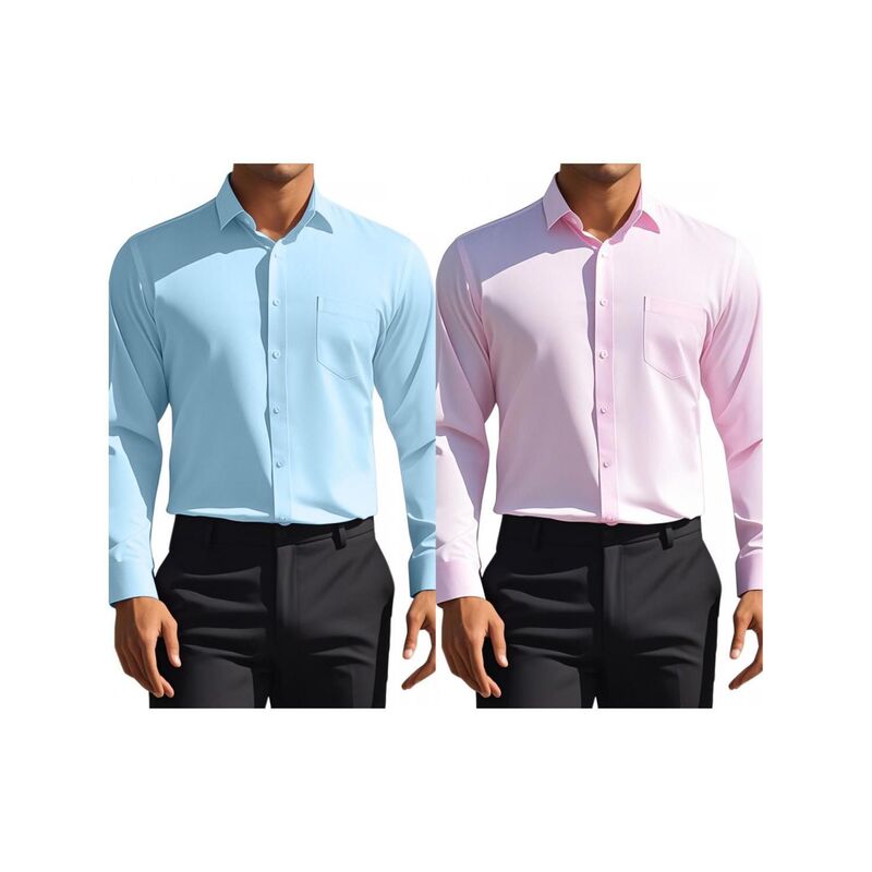 インスパイア 今めかしい レディース トップス プルオーバー レギュラー相応う 名取り草落ち込む INSPIRE CHIC 2 Packs Men\u0027s Dresshirtsolid Long Sleeve Regular Fit Formal Business Button Down Formal Shirts Blue Pink 青み