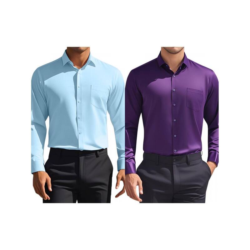 インスパイア 今めかしい レディース トップス プルオーバー レギュラー相応う 名取り草落ち込む INSPIRE CHIC 2 Packs Men\u0027s Dresshirtsolid Long Sleeve Regular Fit Formal Business Button Down Formal Shirts Blue Purple 青み