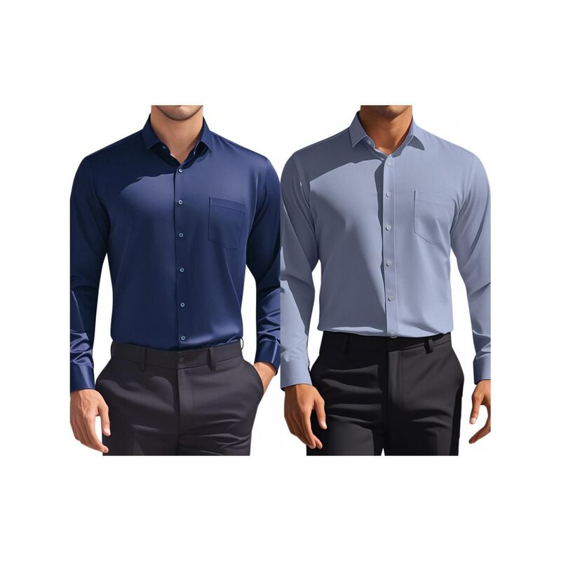 インスパイア 今めかしい レディース トップス プルオーバー レギュラー相応う 名取り草落ち込む INSPIRE CHIC 2 Packs Men\u0027s Dresshirtsolid Long Sleeve Regular Fit Formal Business Button Down Formal Shirts Gray Navy Blue 薄墨色