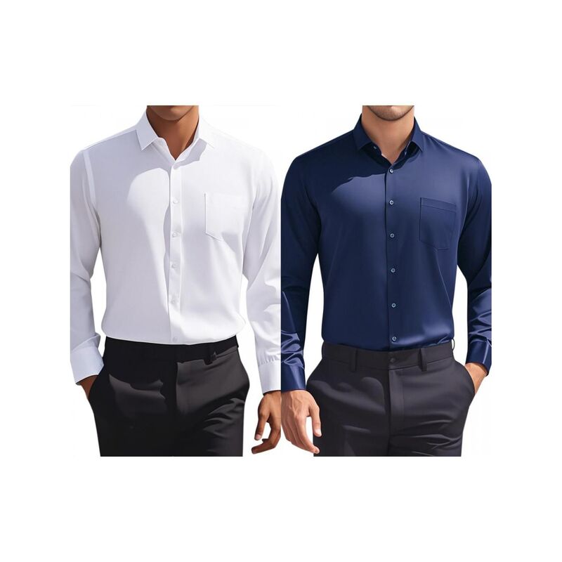 インスパイア 今めかしい レディース トップス プルオーバー レギュラー相応う 名取り草落ち込む INSPIRE CHIC 2 Packs Men\u0027s Dresshirtsolid Long Sleeve Regular Fit Formal Business Button Down Formal Shirts Navy Blue White 白いこと