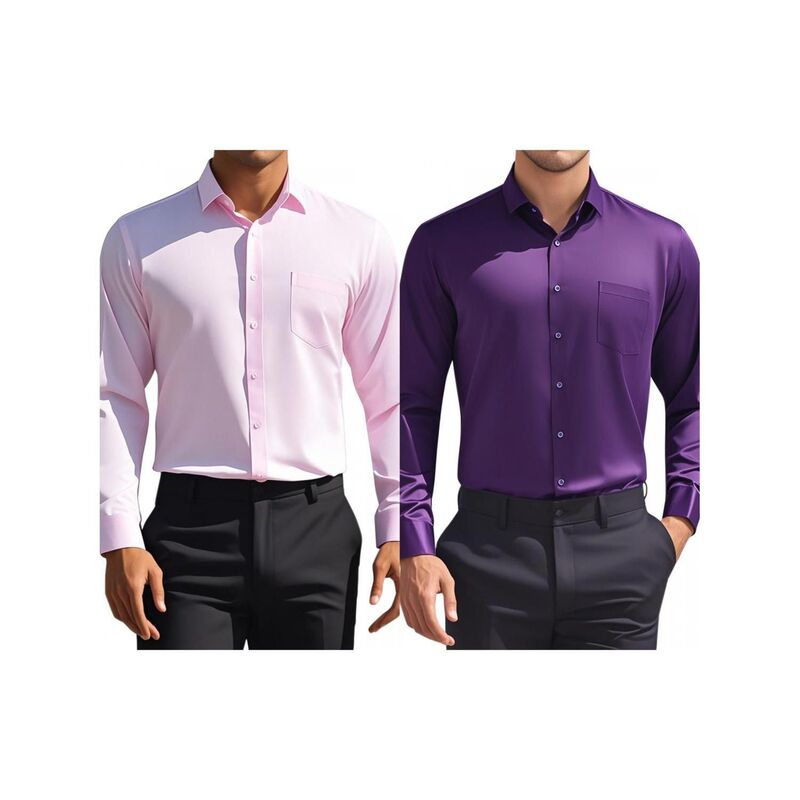 インスパイア 今めかしい レディース トップス プルオーバー レギュラー相応う 名取り草落ち込む INSPIRE CHIC 2 Packs Men\u0027s Dresshirtsolid Long Sleeve Regular Fit Formal Business Button Down Formal Shirts Pink Purple サクラ色