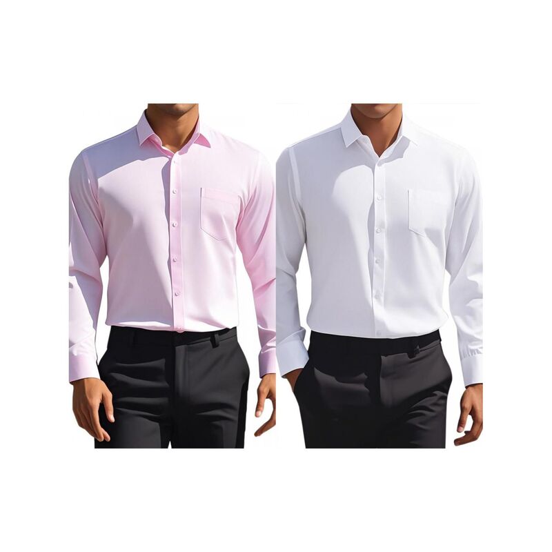 インスパイア 今めかしい レディース トップス プルオーバー レギュラー相応う 名取り草落ち込む INSPIRE CHIC 2 Packs Men\u0027s Dresshirtsolid Long Sleeve Regular Fit Formal Business Button Down Formal Shirts Pink White 白いこと