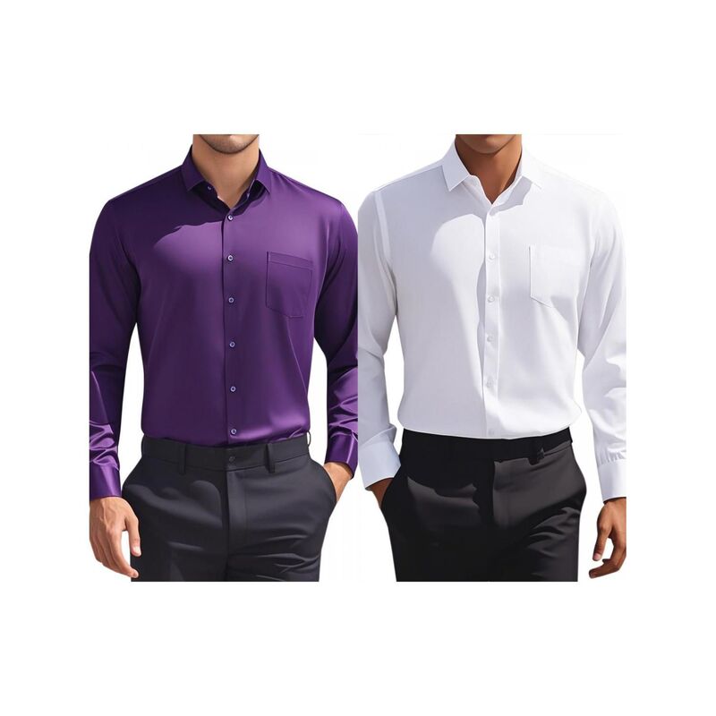 インスパイア 今めかしい レディース トップス プルオーバー レギュラー相応う 名取り草落ち込む INSPIRE CHIC 2 Packs Men\u0027s Dresshirtsolid Long Sleeve Regular Fit Formal Business Button Down Formal Shirts Purple White 白いこと