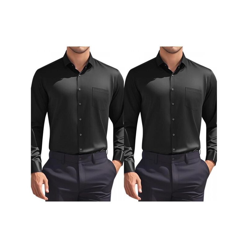 インスパイア 今めかしい レディース トップス プルオーバー 名取り草落ち込む INSPIRE CHIC 2 Packs Men\u0027s Dresshirtsolid Long Sleeve Formal Business Button Down Shirts with Pockets Black 黒いこと