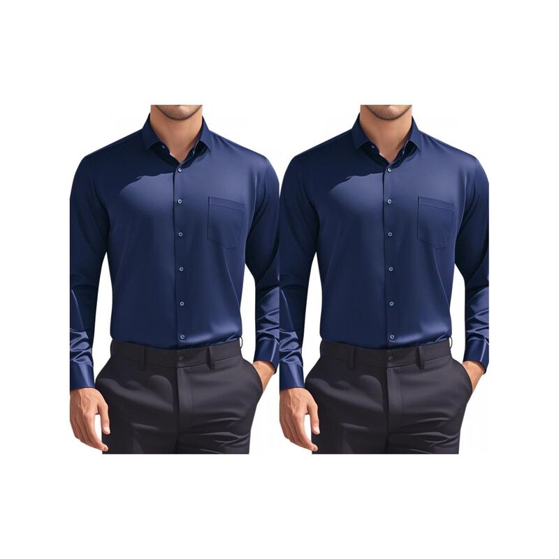 インスパイア 今めかしい レディース トップス プルオーバー 名取り草落ち込む INSPIRE CHIC 2 Packs Men\u0027s Dresshirtsolid Long Sleeve Formal Business Button Down Shirts with Pockets Navy Blue 米国海軍