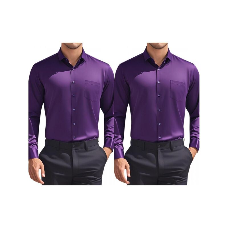 インスパイア 今めかしい レディース トップス プルオーバー 名取り草落ち込む INSPIRE CHIC 2 Packs Men\u0027s Dresshirtsolid Long Sleeve Formal Business Button Down Shirts with Pockets Purple パープル