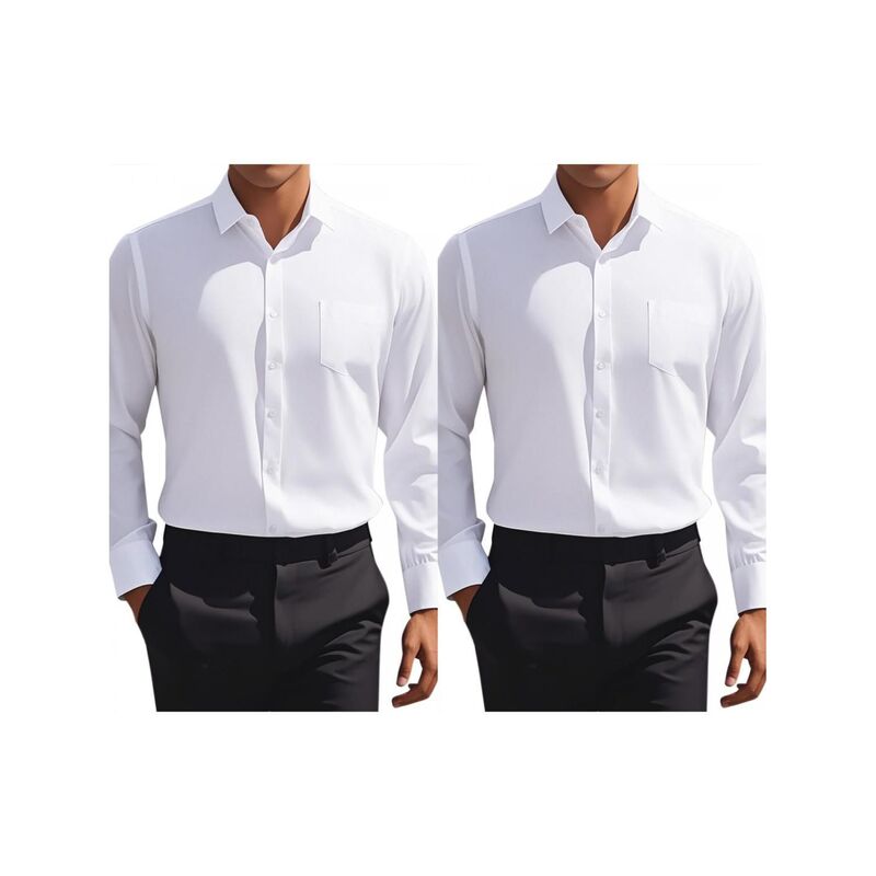 インスパイア 今めかしい レディース トップス プルオーバー 名取り草落ち込む INSPIRE CHIC 2 Packs Men\u0027s Dresshirtsolid Long Sleeve Formal Business Button Down Shirts with Pockets White 白いこと