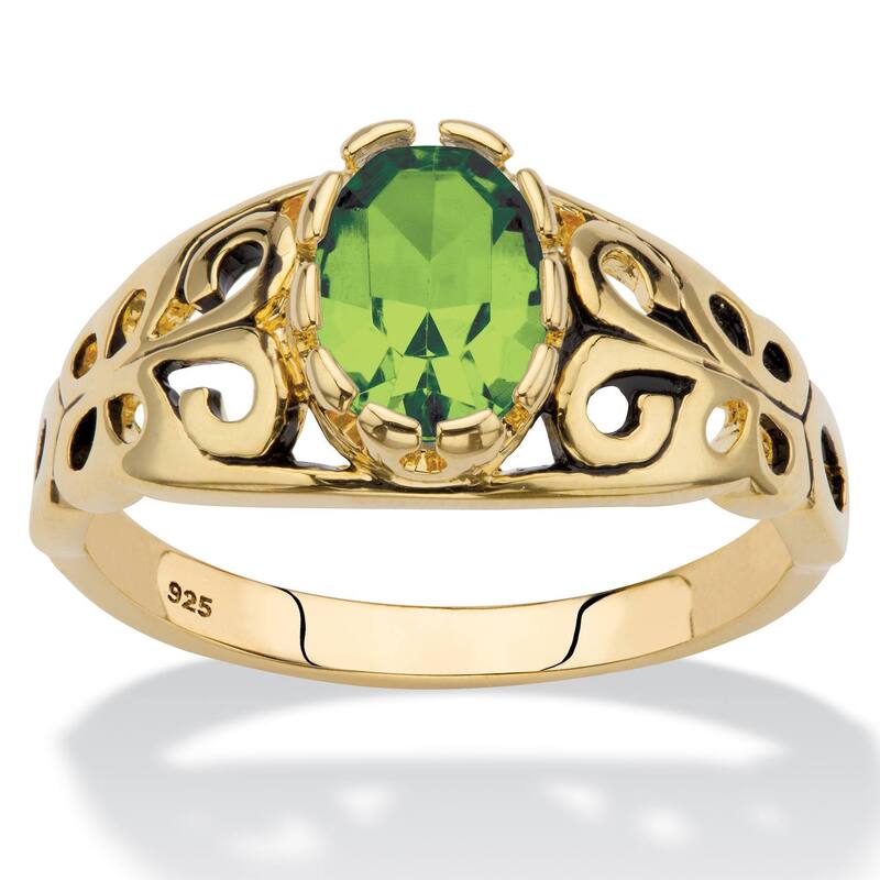 パームビーチジュエリー レディース アクセサリー リング PalmBeach Jewelry Simulated Birthstone Gold-Plated Sterling Silver Filigree Ring August Peridot ゴールド｜ReVida 店