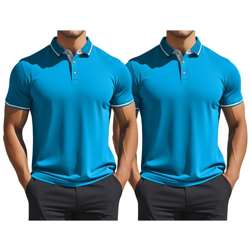 インスパイア 今めかしい レディース トップス プルオーバー レギュラー相応う スポーツシャツ INSPIRE CHIC 2 Packs Men\u0027s Polo Shirtshort Sleeves Classic Regular Fit Businessummer Golf Shirt Blue 青み