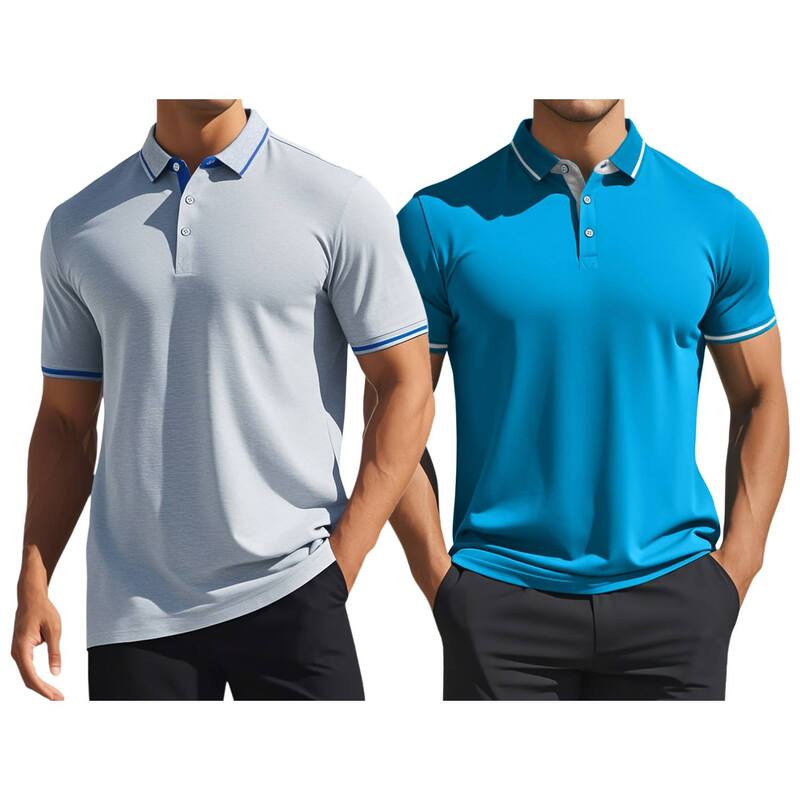 インスパイア 今めかしい レディース トップス プルオーバー レギュラー相応う スポーツシャツ INSPIRE CHIC 2 Packs Men\u0027s Polo Shirtshort Sleeves Classic Regular Fit Businessummer Golf Shirt Blue Gray 薄墨色