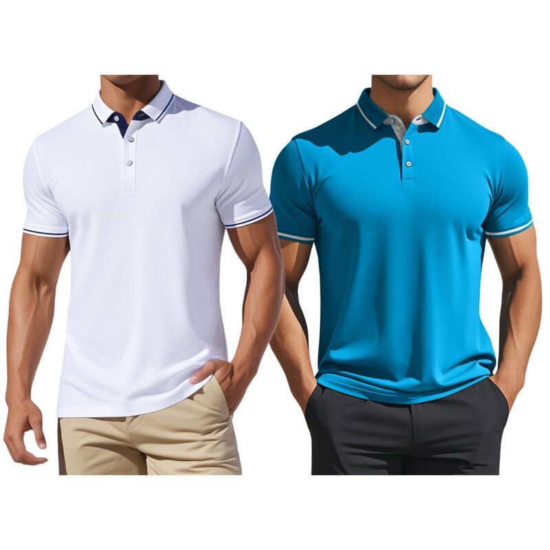 インスパイア 今めかしい レディース トップス プルオーバー レギュラー相応う スポーツシャツ INSPIRE CHIC 2 Packs Men\u0027s Polo Shirtshort Sleeves Classic Regular Fit Businessummer Golf Shirt Blue White 白いこと