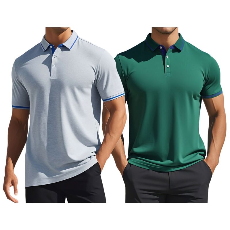 インスパイア 今めかしい レディース トップス プルオーバー レギュラー相応う スポーツシャツ INSPIRE CHIC 2 Packs Men\u0027s Polo Shirtshort Sleeves Classic Regular Fit Businessummer Golf Shirt Dark Green Gray 薄墨色