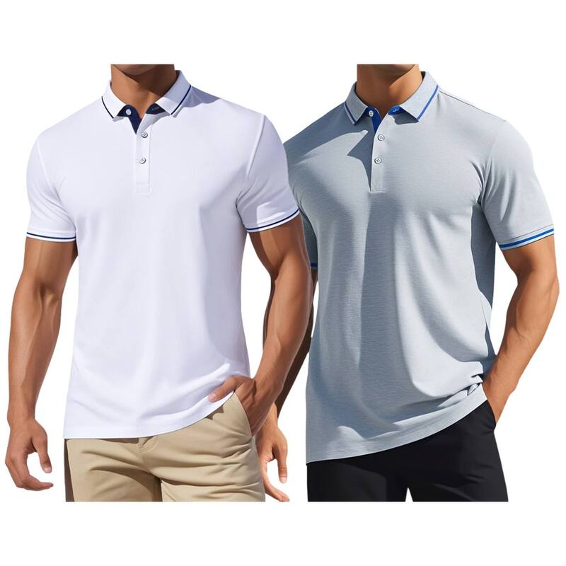 インスパイア 今めかしい レディース トップス プルオーバー レギュラー相応う スポーツシャツ INSPIRE CHIC 2 Packs Men\u0027s Polo Shirtshort Sleeves Classic Regular Fit Businessummer Golf Shirt Gray White 白いこと
