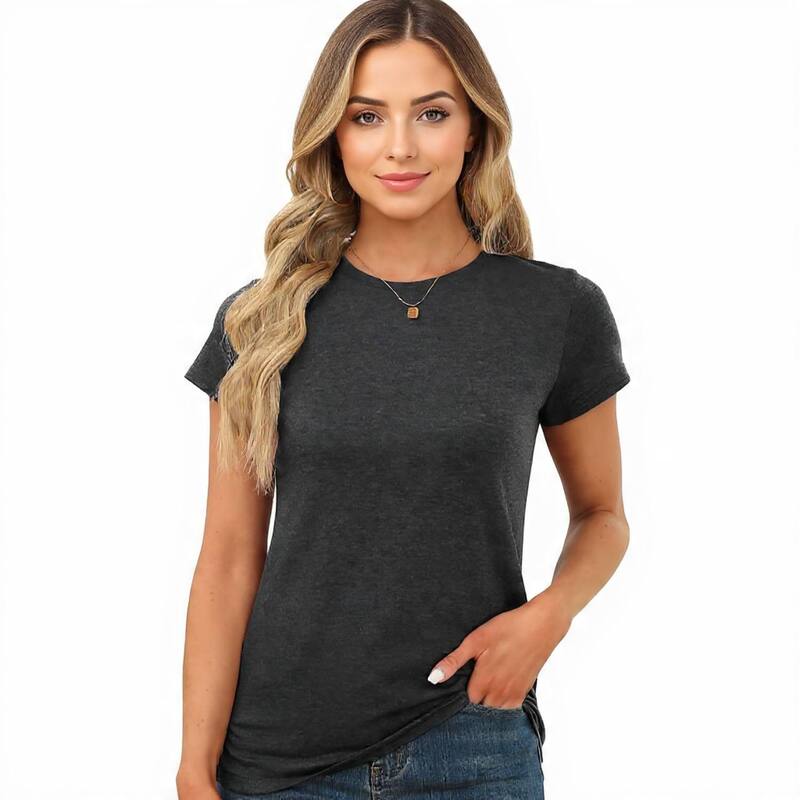 メガリテイラー レディース トップス プルオーバー MegaRetailer Basic Short Sleeve Round Neck Top Black Grey 黒いこと