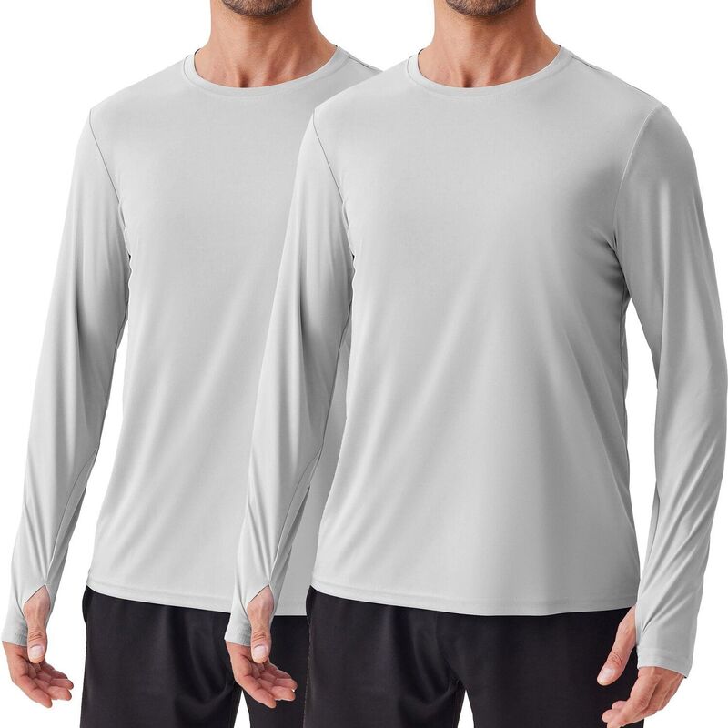 ピンぴかぴか光る レディース トップス プルオーバー PINSPARK Men\u0027s 2 Pack UPF50+ Long Sleeve Rash Guard Sun Protection Beach Fishing Swim Shirt Pack Light Gray 薄墨色