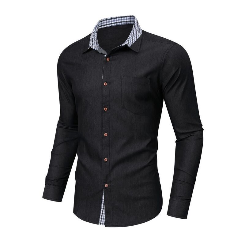 エリートチョイス レディース トップス プルオーバー 名取り草落ち込む ジーンズ Elitechoice Mens Denim Button Down Long Sleeve Shirt Plaid Business Casual Work Collared Jean Top with Pocket Black 黒いこと