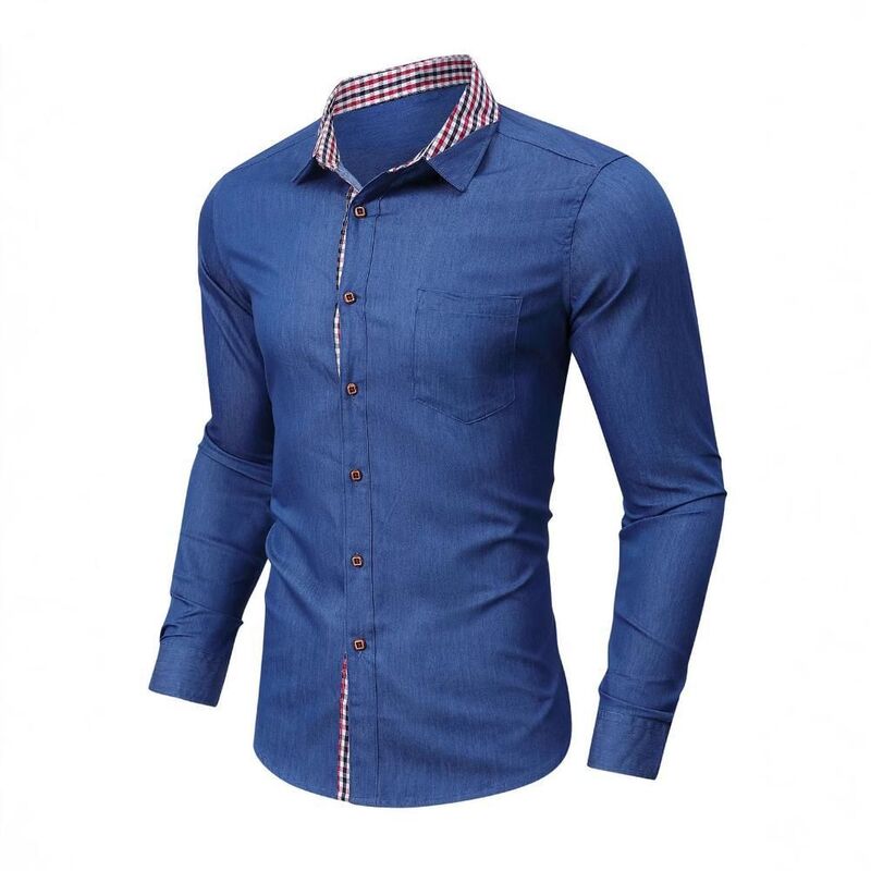 エリートチョイス レディース トップス プルオーバー 名取り草落ち込む ジーンズ Elitechoice Mens Denim Button Down Long Sleeve Shirt Plaid Business Casual Work Collared Jean Top with Pocket Blue 青み