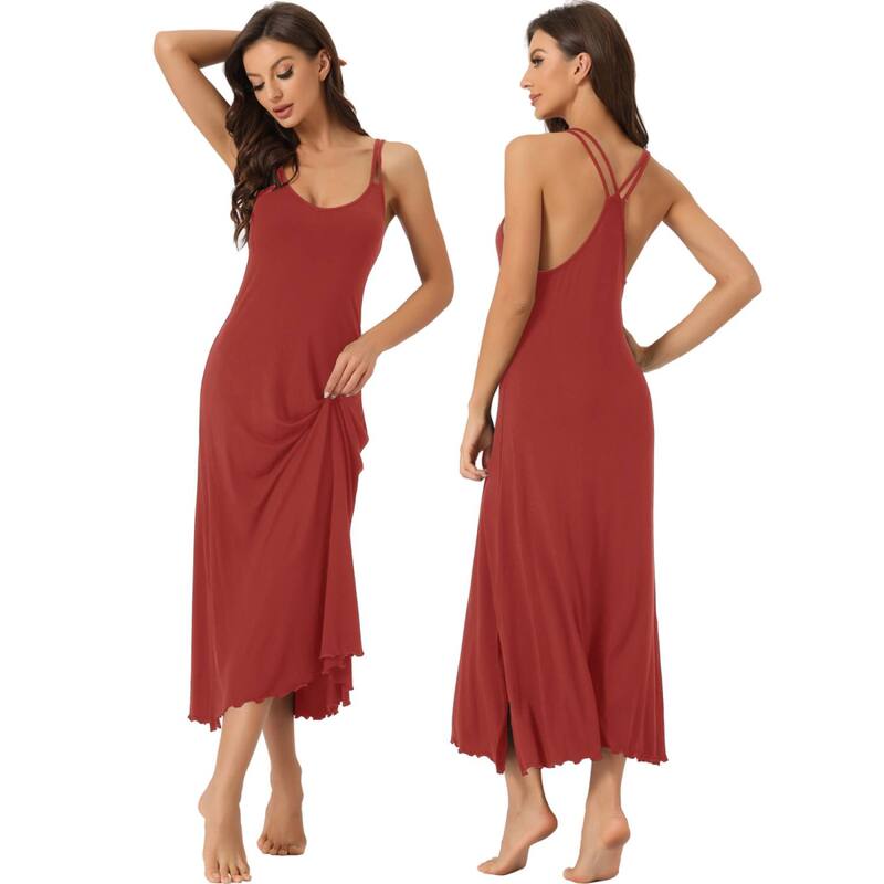 インスパイア 今めかしい レディース アンダーお召しもの ナイト爵お召しもの MIDI INSPIRE CHIC 2Pcs Women\u0027s Lingerie Nighties Midi Pajama Dress Loungewearacer Back Full Slip Camisole Nightgowns Red 赤いこと