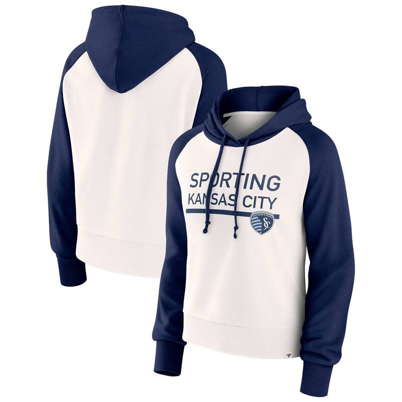 ファナティクス レディース トップス プルオーバー フリース パーカー Women\u0027s Fanatics Branded White Sporting Kansas City Free Kick Fleece Raglan Pullover Hoodie Spt Navy 米国海軍