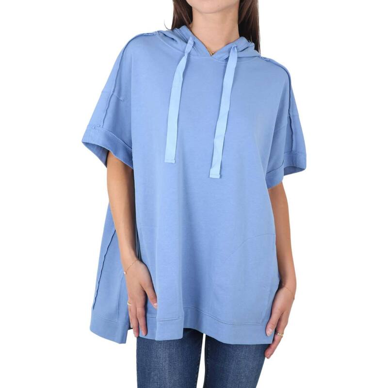 アンナカシ レディース トップス プルオーバー 半袖 パーカー Anna-Kaci Women\u0027s Boyfriend Short-sleeve Hoodie Blue 青み