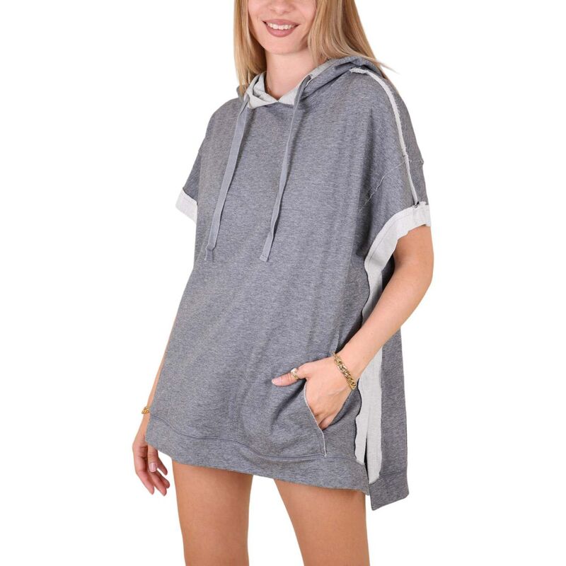 アンナカシ レディース トップス プルオーバー 半袖 パーカー Anna-Kaci Women\u0027s Boyfriend Short-sleeve Hoodie Charcoal 濃灰色